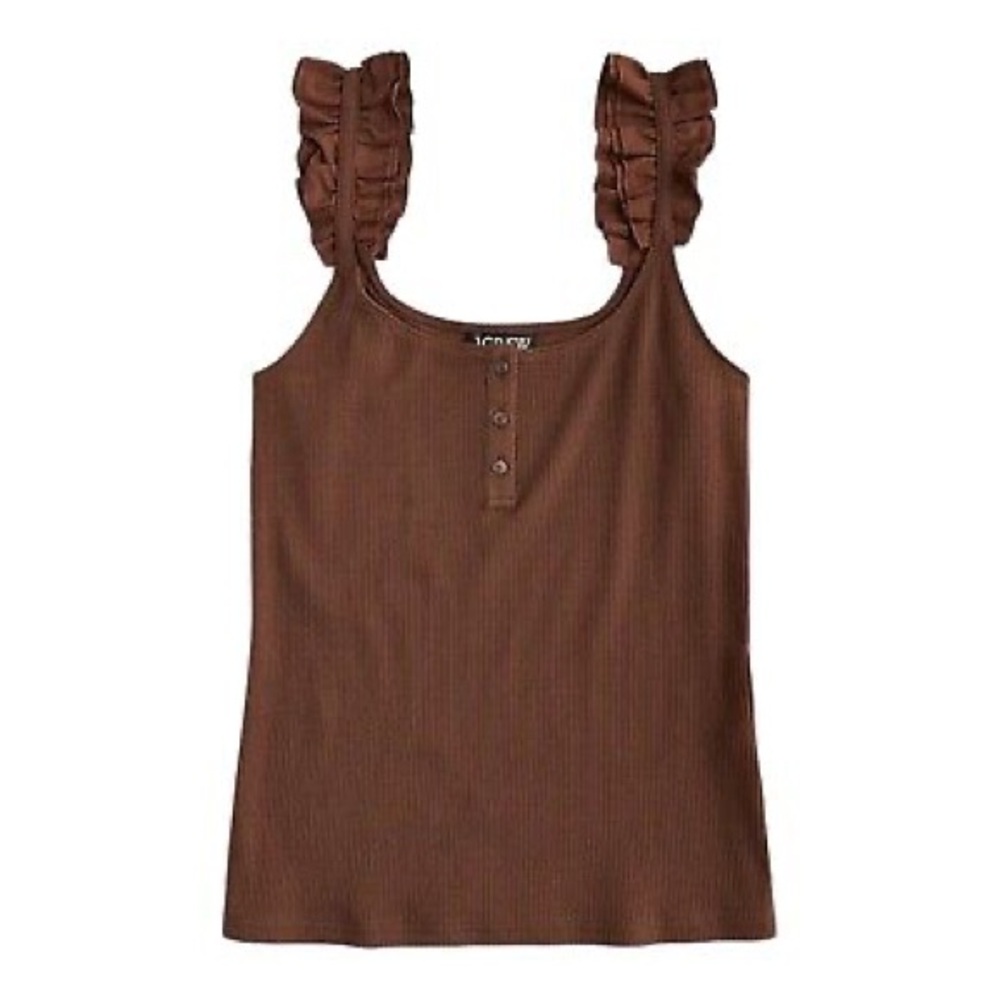J Crew Scrunchie-strap henley tank in vintage rib BQ892 Med Brown